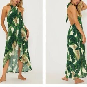 Beach Riot Salty Wrap green palm print maxi cover up